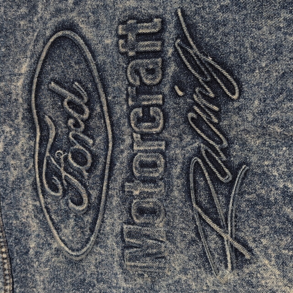 Vintage Acid Wash 80s Denim Jacket Ford Motocraft Racing size XL Made In The USA - Picture 2 of 10